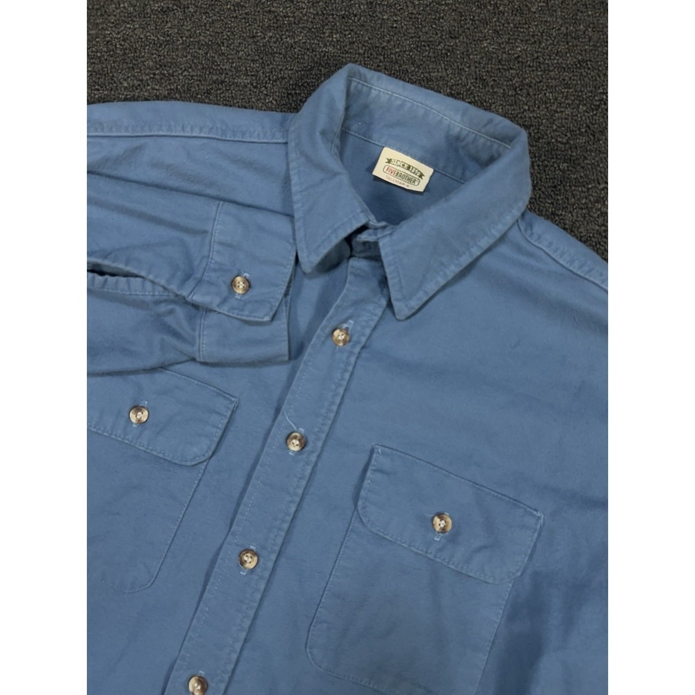 Vintage Five Brother Flannel Shirt Men Large‎ Tall Blue Chamois Heavyweight USA
